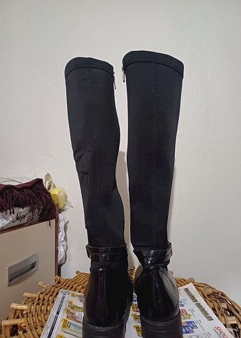 Kadın Siyah Deri Dizüstü Botlar Tokalı - Görsel 3