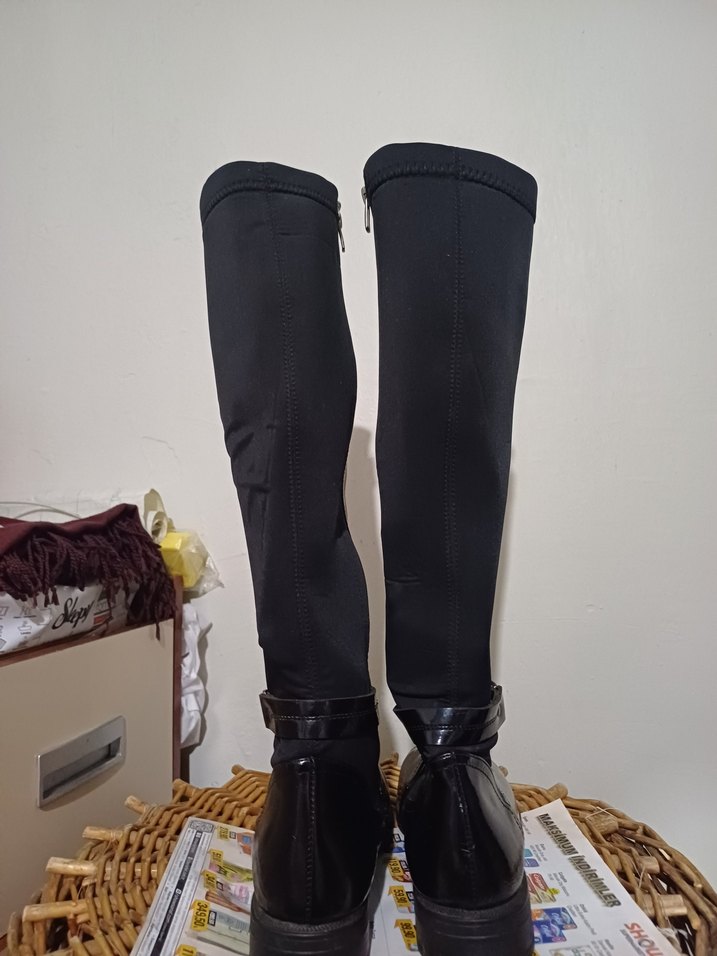 Kadın Siyah Deri Dizüstü Botlar Tokalı - Görsel 3