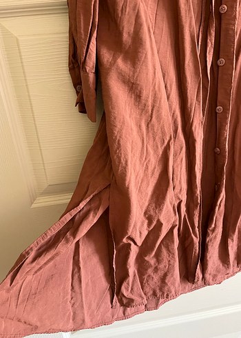 Bej Keten Hamile Tunik, Uzun Kollu, Midi Boy - Görsel 3