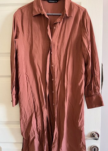 Bej Keten Hamile Tunik, Uzun Kollu, Midi Boy - Görsel 4