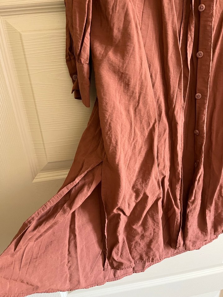 Bej Keten Hamile Tunik, Uzun Kollu, Midi Boy - Görsel 3