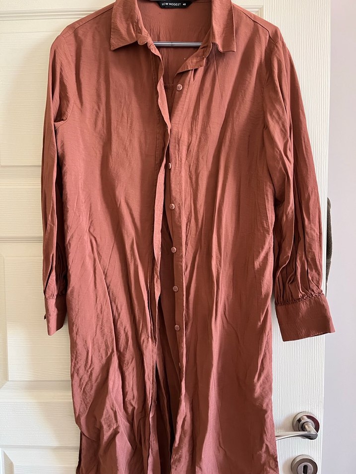 Bej Keten Hamile Tunik, Uzun Kollu, Midi Boy - Görsel 4