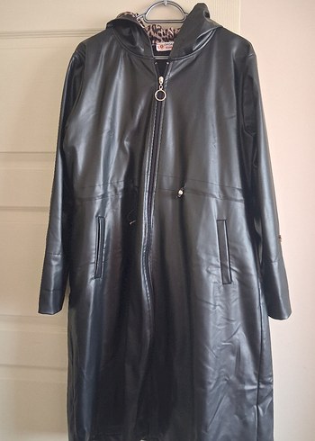 Kadın Siyah Deri Biker Ceket Kapüşonlu - Görsel 4