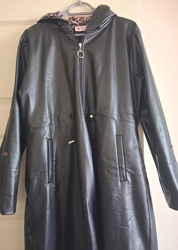 Kadın Siyah Deri Biker Ceket Kapüşonlu - Görsel 2