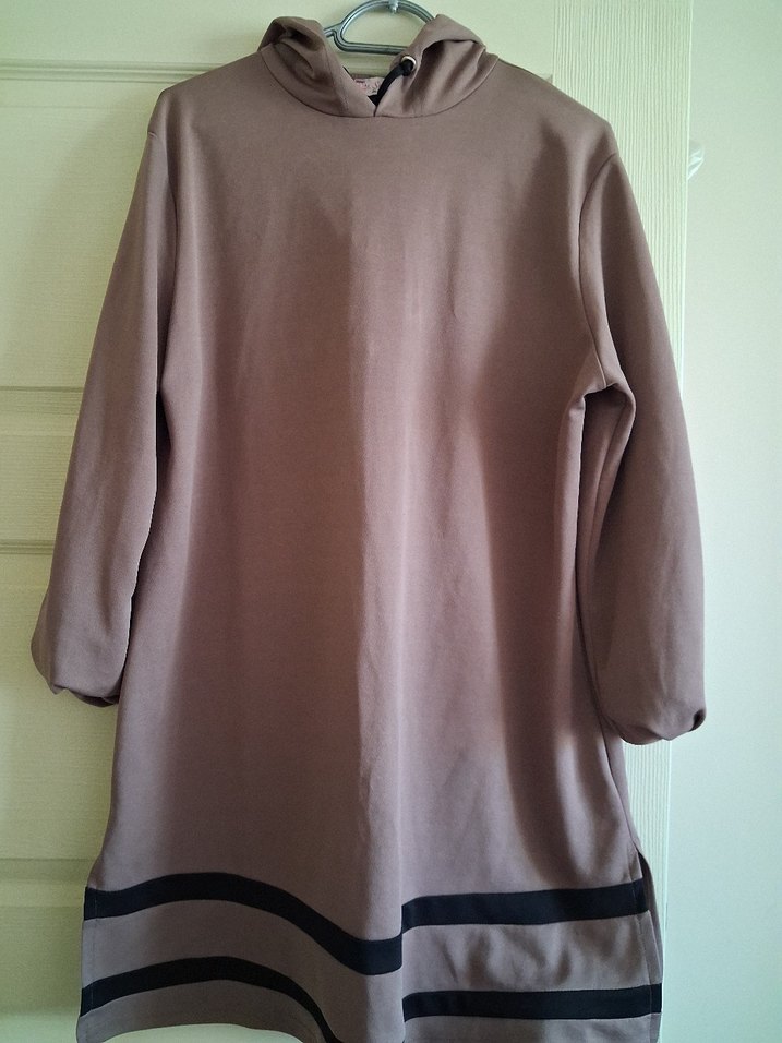 Bej Süet Kapüşonlu tunik - Görsel 3