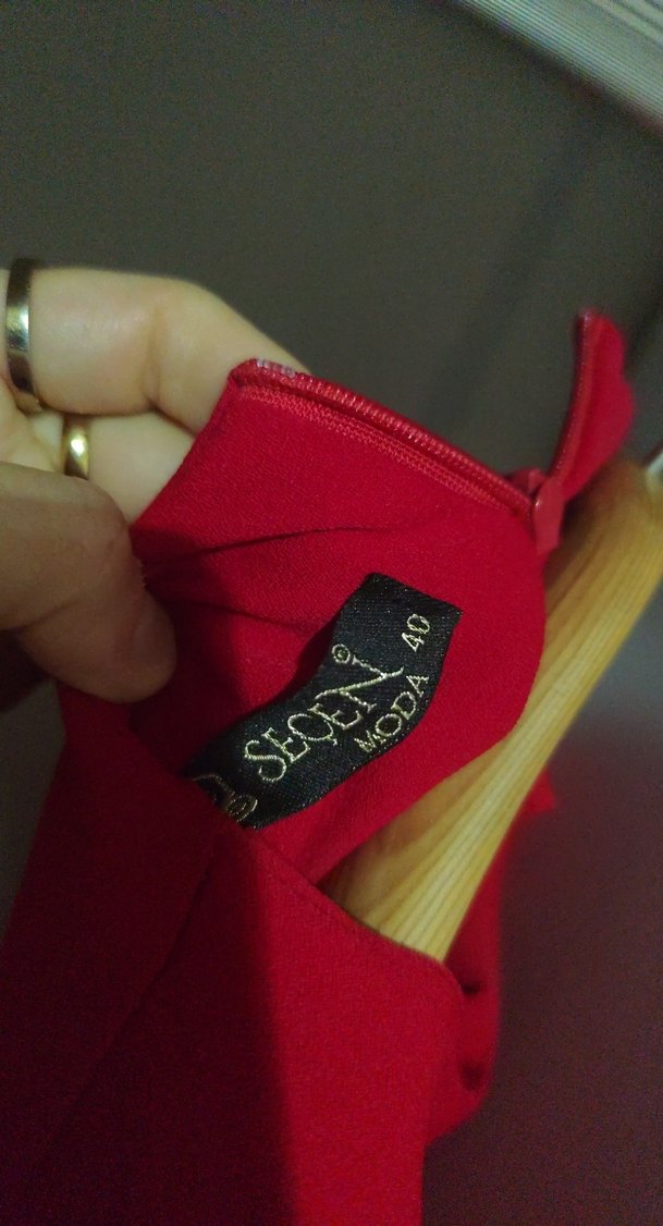 Kırmızı Drapeli Uzun Kollu Kadın Elbise - Görsel 2