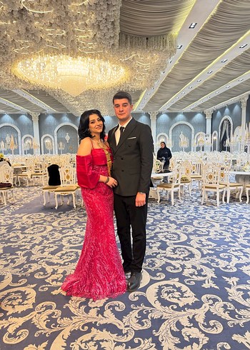 Pembe Uzun Drapeli Straplez Abiye Elbise - Görsel 2