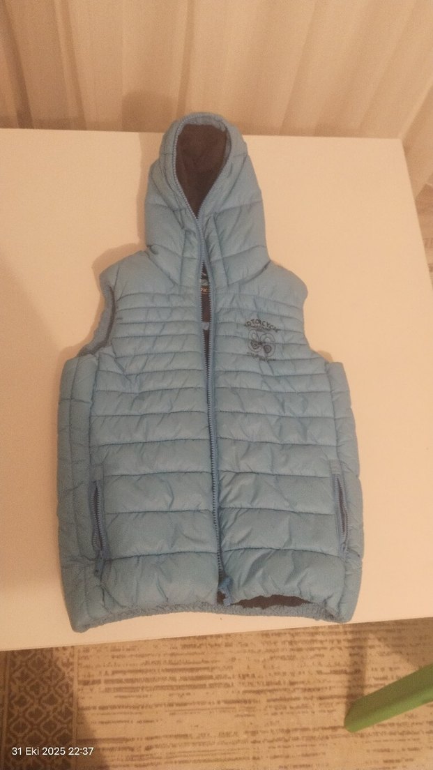 Erkek Çocuk mavi Kapüşonlu Fermuarlı Yelek - Görsel 3