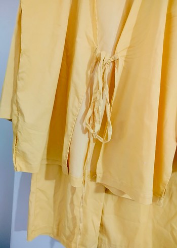 xl Beden Sarı Keten Mini Kadın Kimono