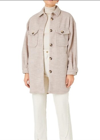 Gri Kısa Düğmeli Yün Kadın Kaban - Görsel 7