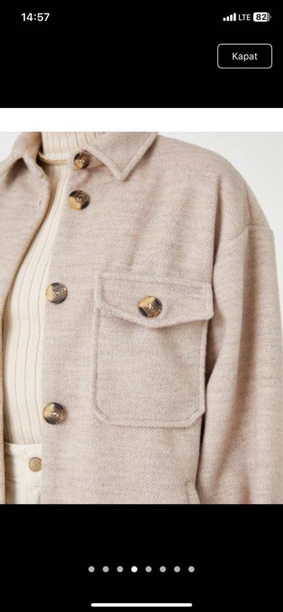 Gri Kısa Düğmeli Yün Kadın Kaban - Görsel 4