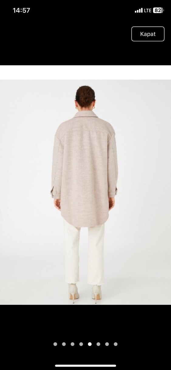 Gri Kısa Düğmeli Yün Kadın Kaban - Görsel 5