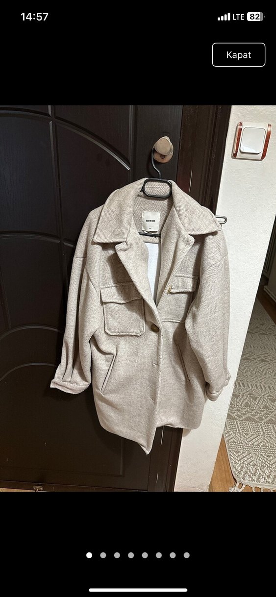 Gri Kısa Düğmeli Yün Kadın Kaban - Görsel 2