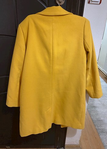 Sarı Midi Düğmeli Kadın Kaban - Görsel 2