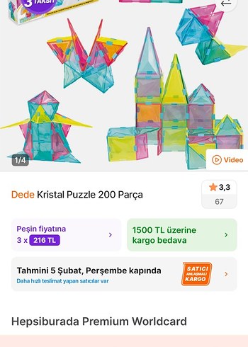 Dede 200 Parça Kristal Puzzle - Görsel 3