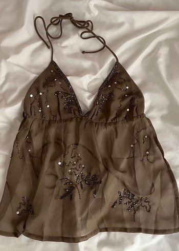 Viral Boncuk İşlemeli Kahverengi Büstiyer - Görsel 2