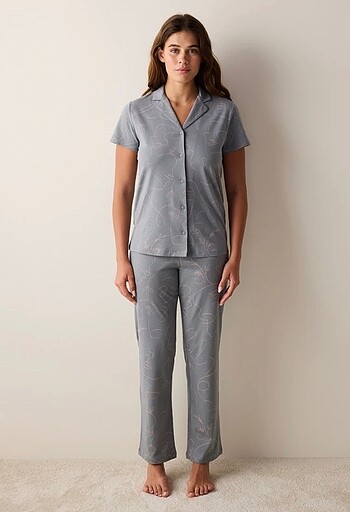 Öneri Gri Gömlek Pijama Takımı - Görsel 6