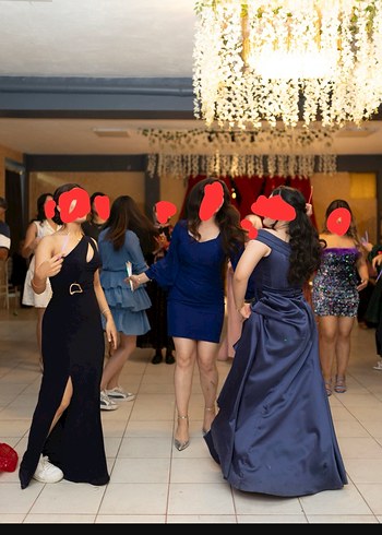 Parlak Lacivert Drapeli Uzun Abiye Elbise, mezuniyet, söz, nişan - Görsel 3