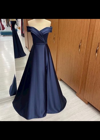 Parlak Lacivert Drapeli Uzun Abiye Elbise, mezuniyet, söz, nişan - Görsel 5