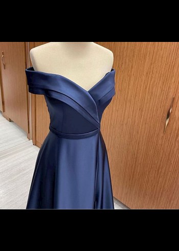 Parlak Lacivert Drapeli Uzun Abiye Elbise, mezuniyet, söz, nişan - Görsel 4