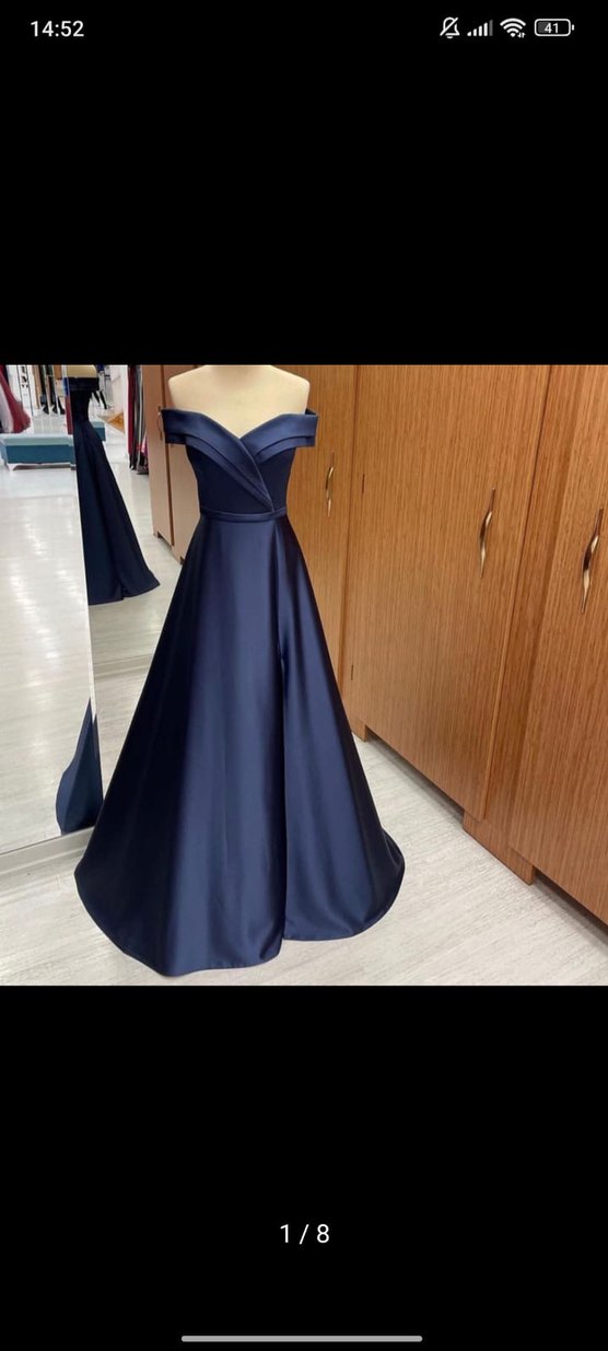 Parlak Lacivert Drapeli Uzun Abiye Elbise, mezuniyet, söz, nişan - Görsel 5