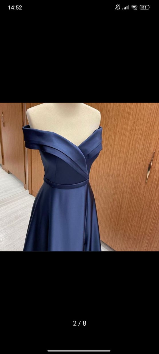 Parlak Lacivert Drapeli Uzun Abiye Elbise, mezuniyet, söz, nişan - Görsel 4