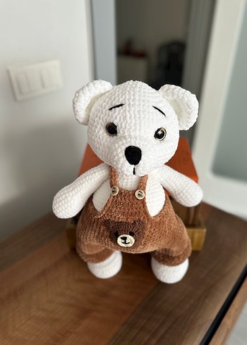 Beden Renk Kahverengi Tulumlu Beyaz Peluş Ayıcık