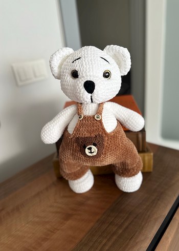 Beden Kahverengi Tulumlu Beyaz Peluş Ayıcık