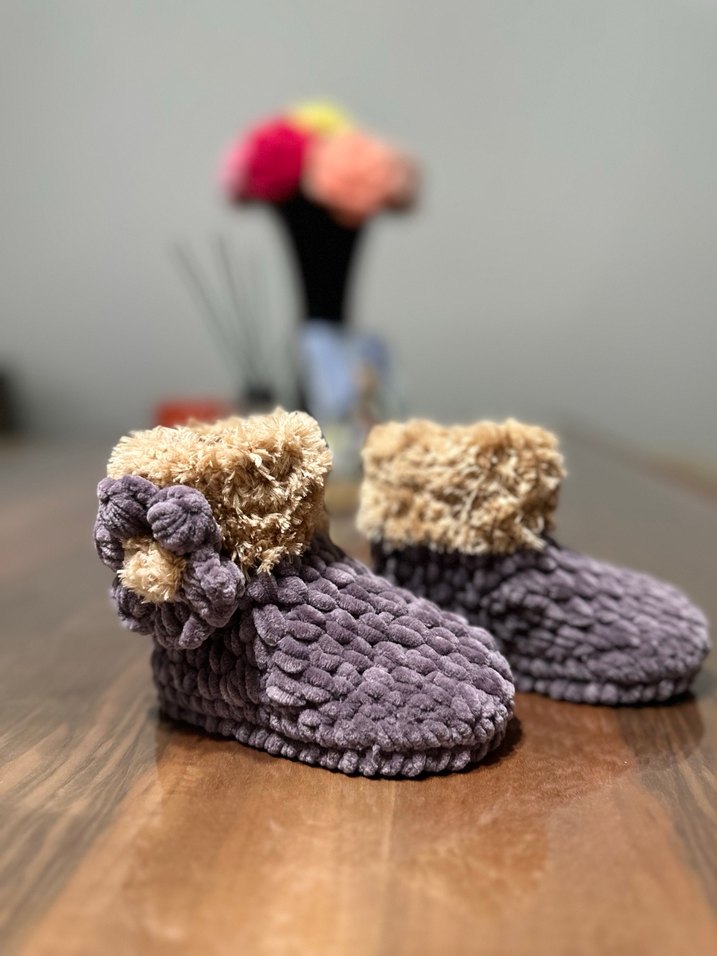 Kız Çocuk Örgü Sıcak Ev Terliği - Görsel 3