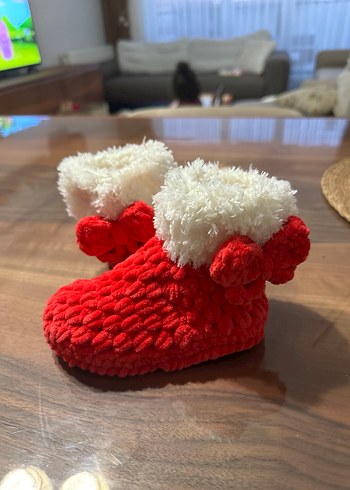 Kız Çocuk Kırmızı Örgü Sıcak Ev Terliği - Görsel 3