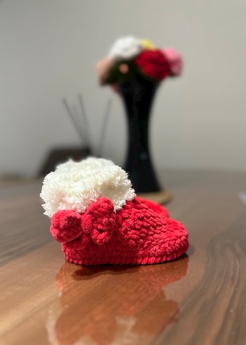 Kız Çocuk Kırmızı Örgü Sıcak Ev Terliği - Görsel 5