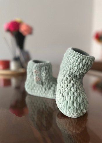 Gri Erkek Örgü Bebek Patik - Görsel 3