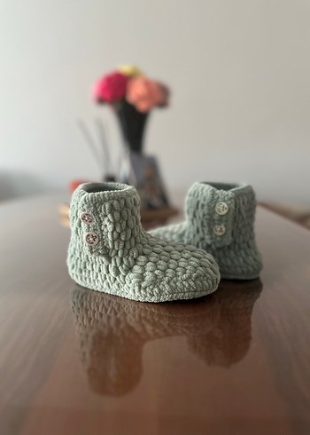 Gri Erkek Örgü Bebek Patik - Görsel 2