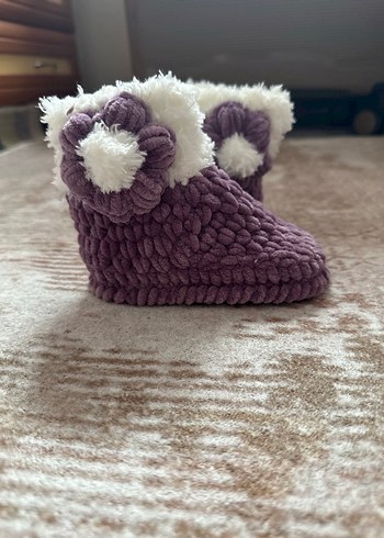 Kızlar için Mor Örgü Sıcak Ev Terliği - Görsel 3