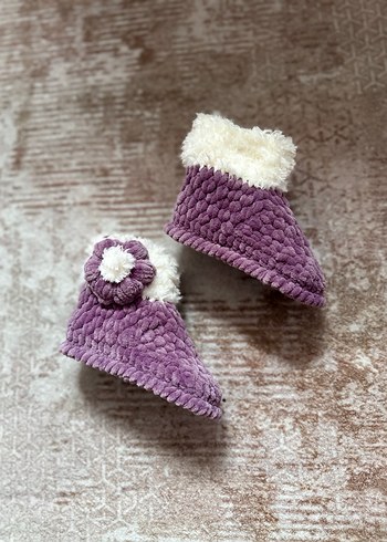 Kızlar için Mor Örgü Sıcak Ev Terliği - Görsel 2
