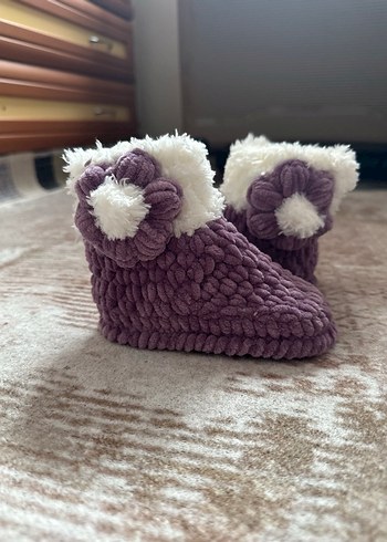 Kızlar için Mor Örgü Sıcak Ev Terliği - Görsel 4