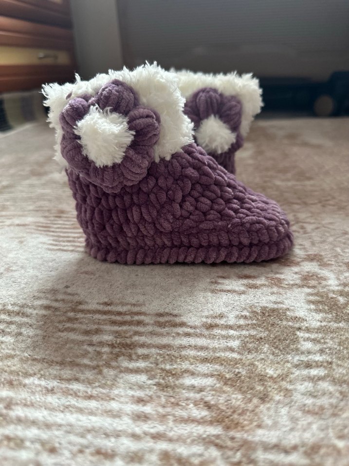 Kızlar için Mor Örgü Sıcak Ev Terliği - Görsel 3