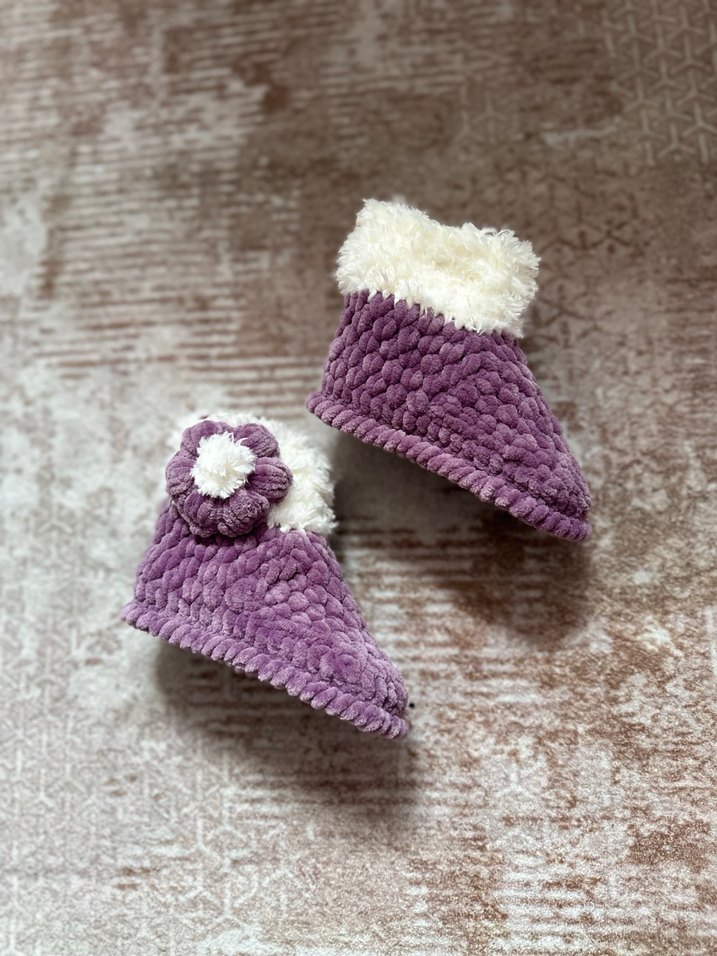 Kızlar için Mor Örgü Sıcak Ev Terliği - Görsel 2
