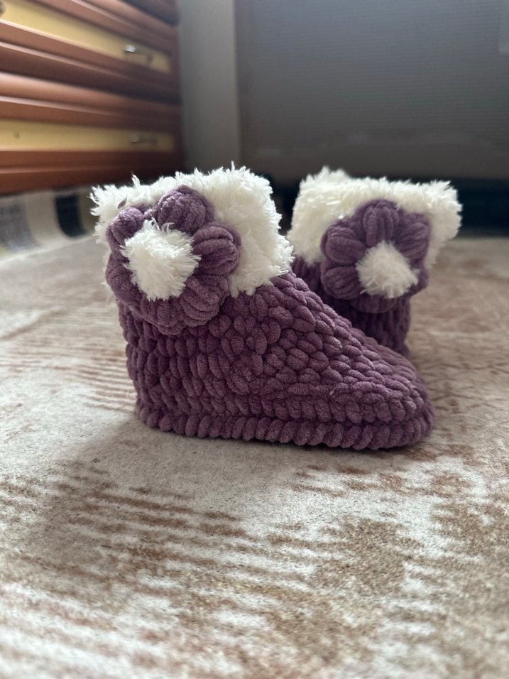 Kızlar için Mor Örgü Sıcak Ev Terliği - Görsel 4