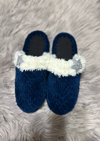 Mavi Örgü Kadın Ev Terliği - Görsel 2