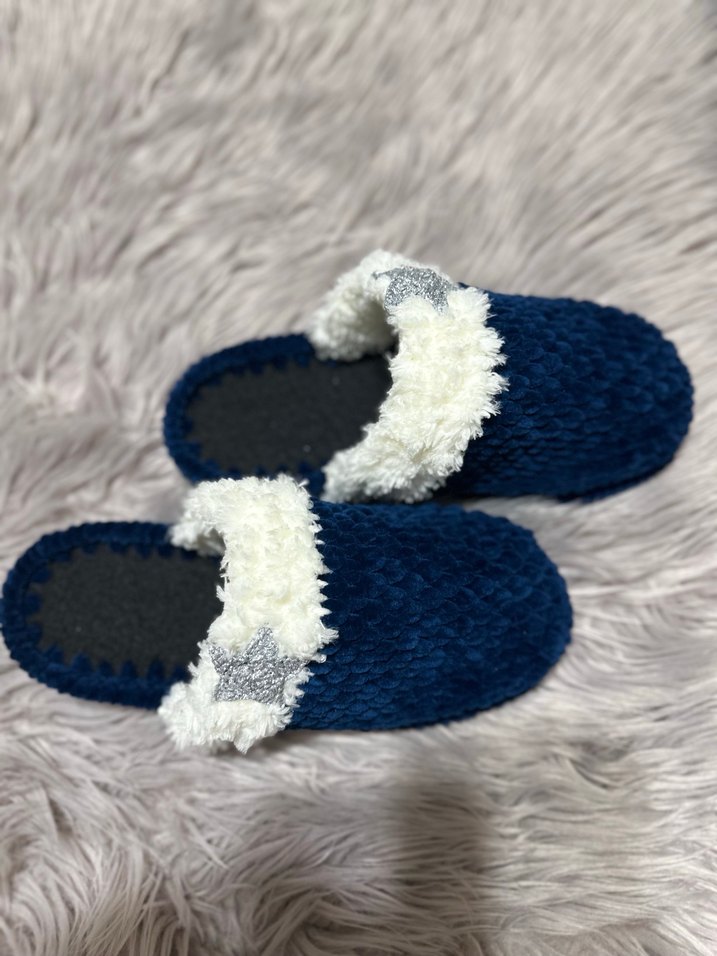 Mavi Örgü Kadın Ev Terliği - Görsel 4