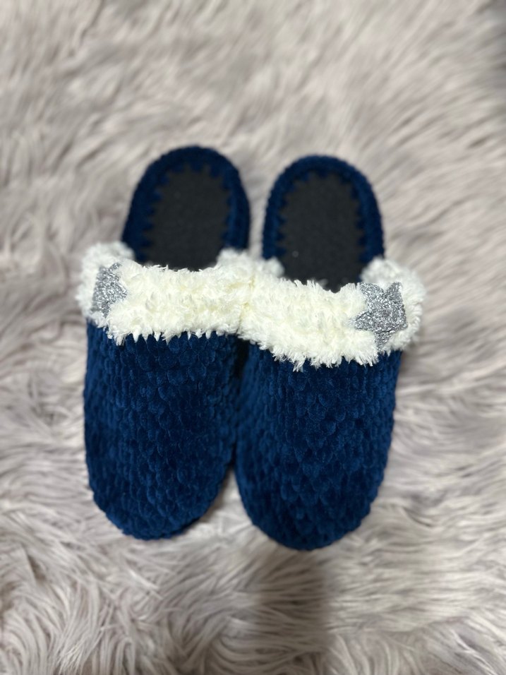 Mavi Örgü Kadın Ev Terliği - Görsel 2