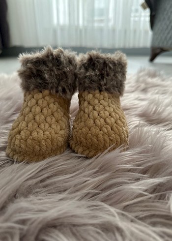 Kızlar İçin Bej Triko Sıcak Ev Terliği - Görsel 4