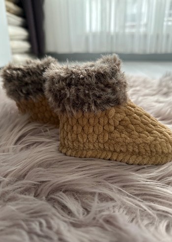 Kızlar İçin Bej Triko Sıcak Ev Terliği - Görsel 3