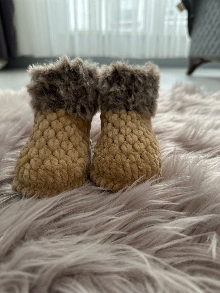 Kızlar İçin Bej Triko Sıcak Ev Terliği - Görsel 4