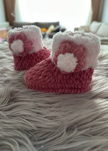 Kız Çocuk Pembe Örgü Ev Terliği - Görsel 4