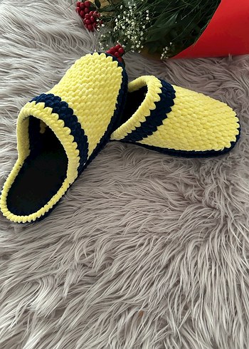 Sarı Örgü Kadın Ev Terliği - Görsel 2