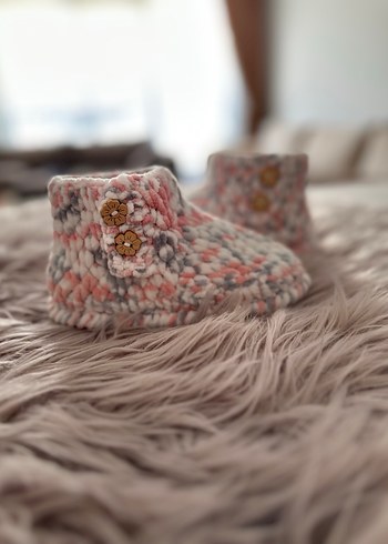 Kız Çocuk Gri Örgü Sıcak Ev Terliği - Görsel 3