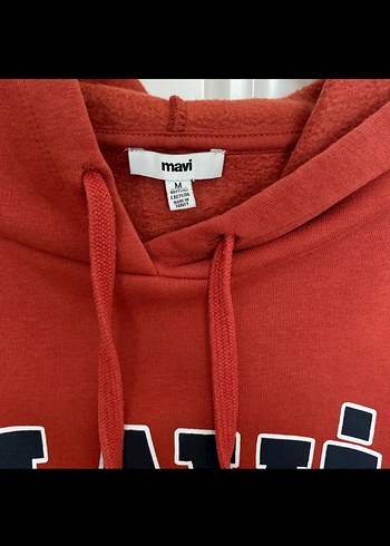 m Beden Kiremit Kapüşonlu Mavi Baskılı Sweatshirt