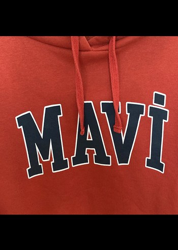 Mavi Jeans Kiremit Kapüşonlu Mavi Baskılı Sweatshirt